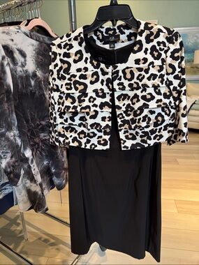 AGB Black Midi Dress with White, Black & Tan Leopard Jacket